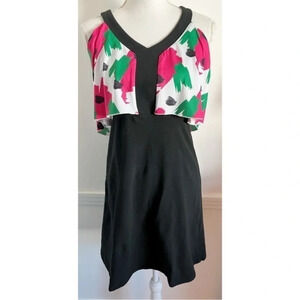 Vera Fishbaugh • NWT Black Tiered Pink White Green Pattern Dress